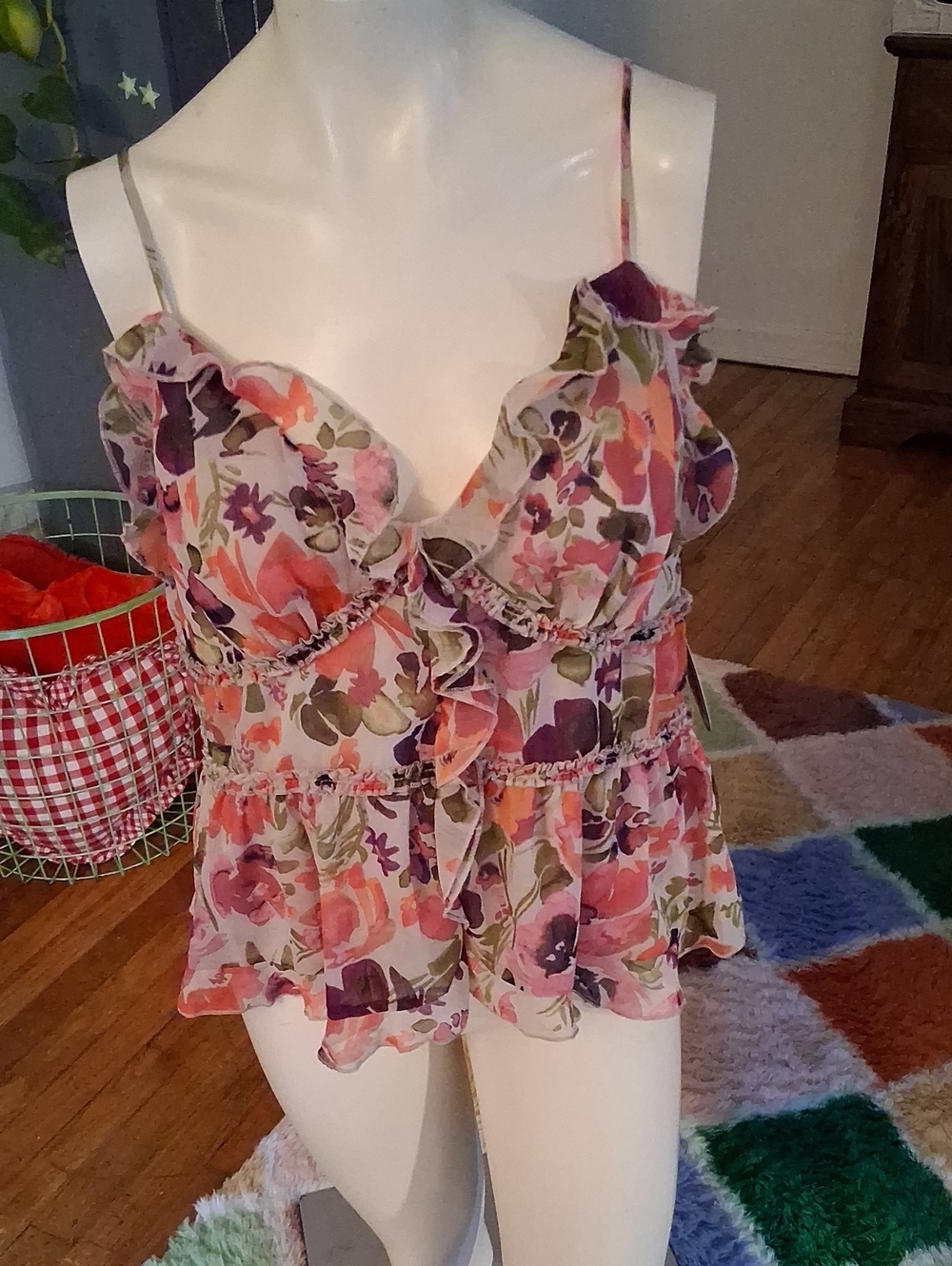 Floral Ruffle Spaghetti-Strap Camisole - Pink Floral